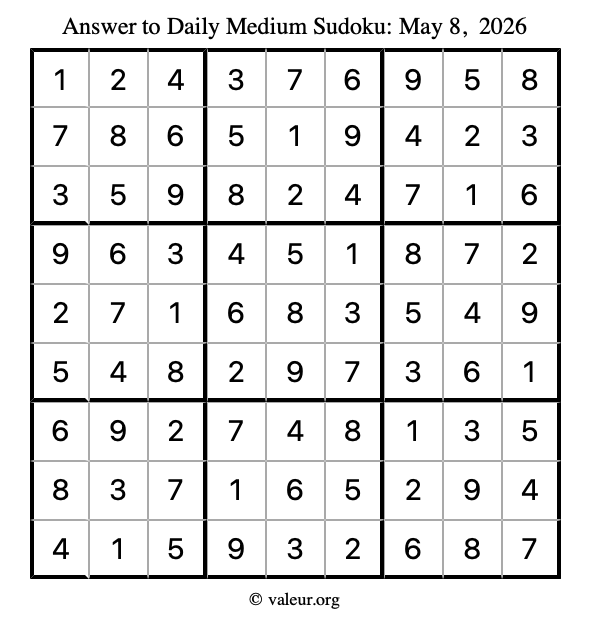 Answer to medium sudoku May 8, 2026