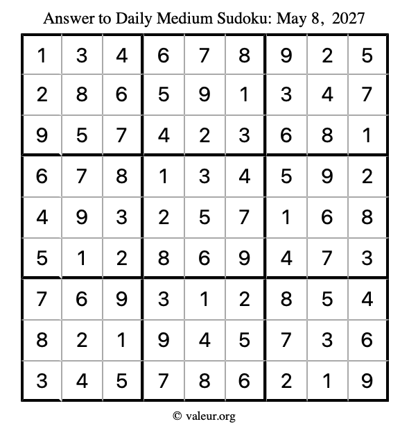 Answer to medium sudoku May 8, 2027