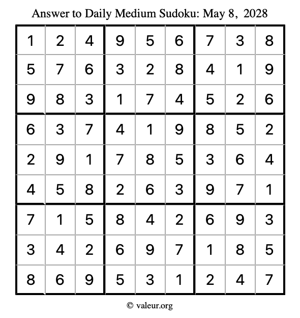 Answer to medium sudoku May 8, 2028