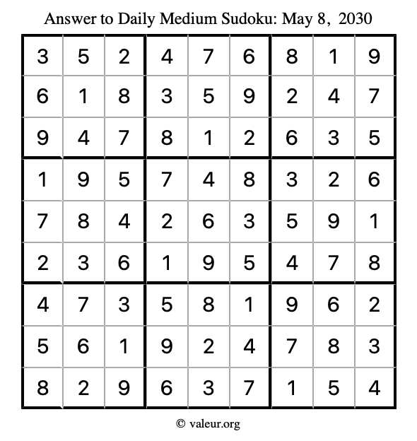 Answer to medium sudoku May 8, 2030