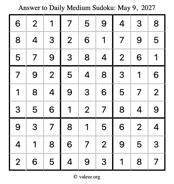 Answer to medium sudoku May 9, 2027