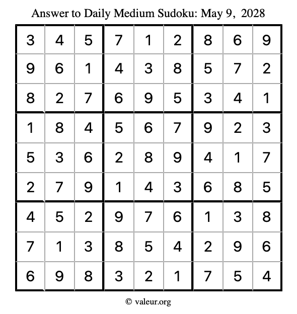 Answer to medium sudoku May 9, 2028