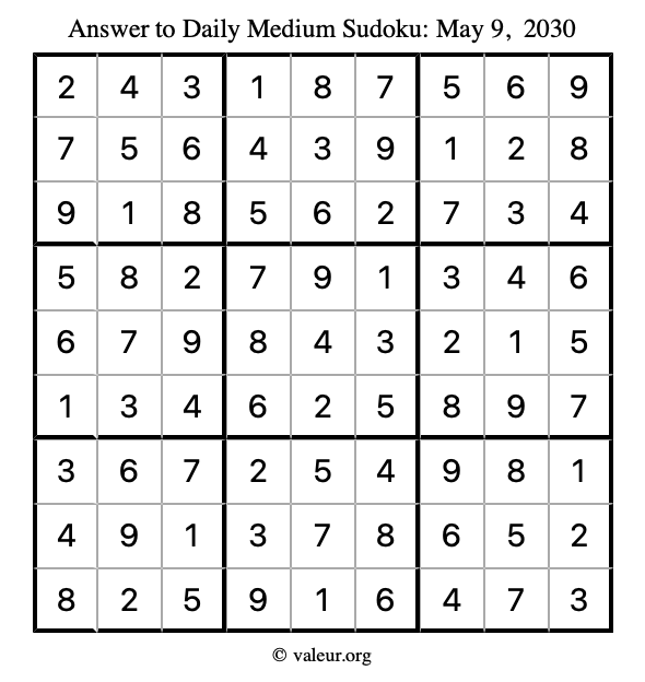 Answer to medium sudoku May 9, 2030