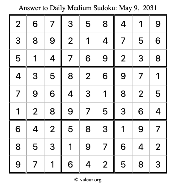Answer to medium sudoku May 9, 2031