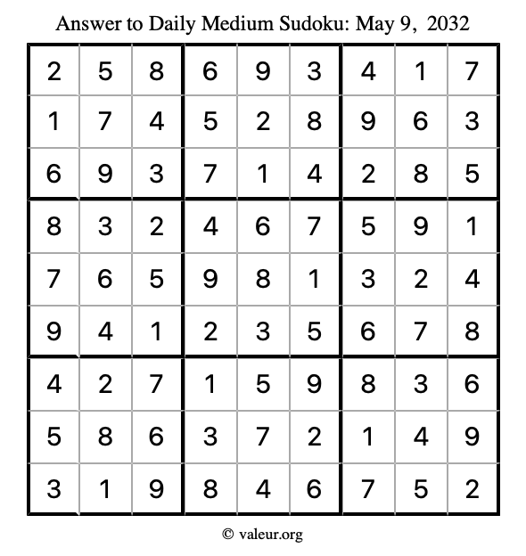 Answer to medium sudoku May 9, 2032