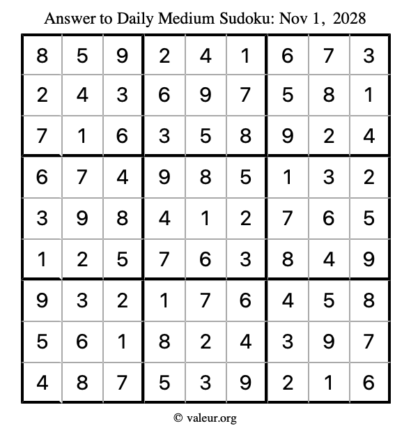 Answer to medium sudoku November 1, 2028