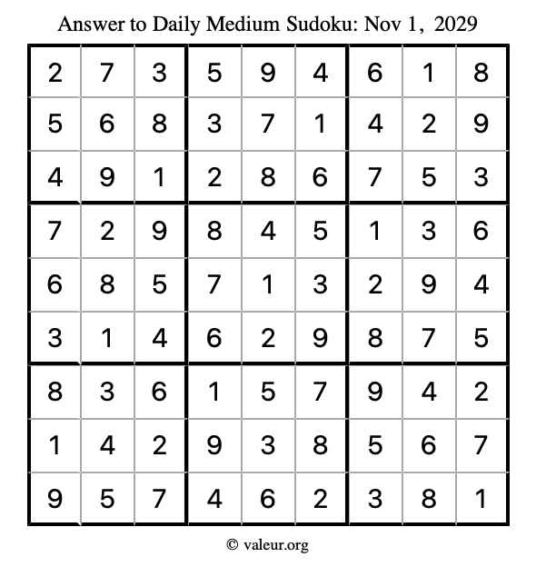 Answer to medium sudoku November 1, 2029