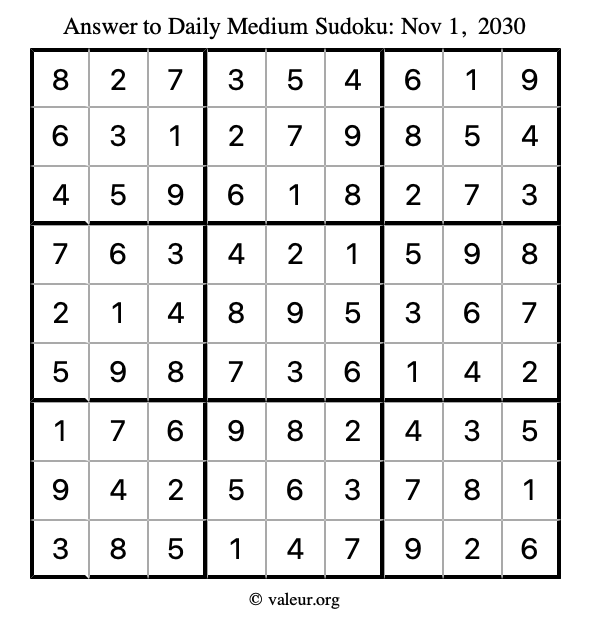 Answer to medium sudoku November 1, 2030
