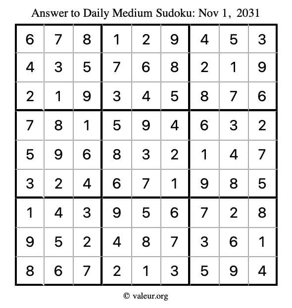 Answer to medium sudoku November 1, 2031