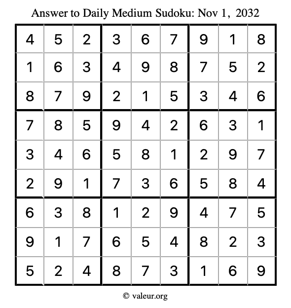 Answer to medium sudoku November 1, 2032