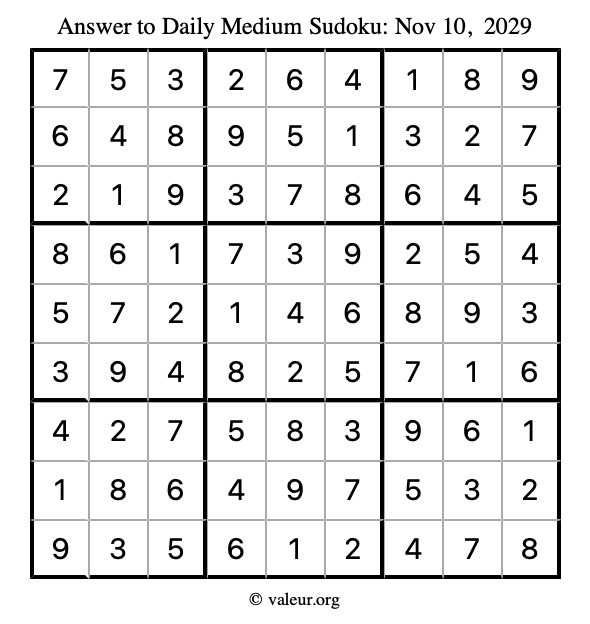 Answer to medium sudoku November 10, 2029