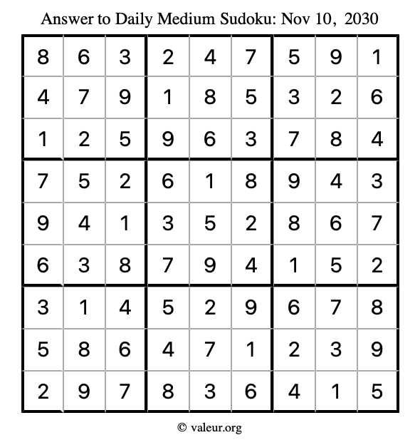 Answer to medium sudoku November 10, 2030