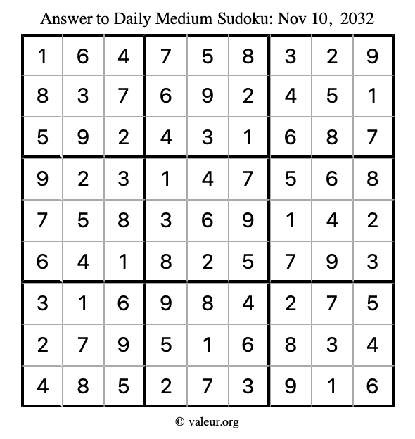 Answer to medium sudoku November 10, 2032