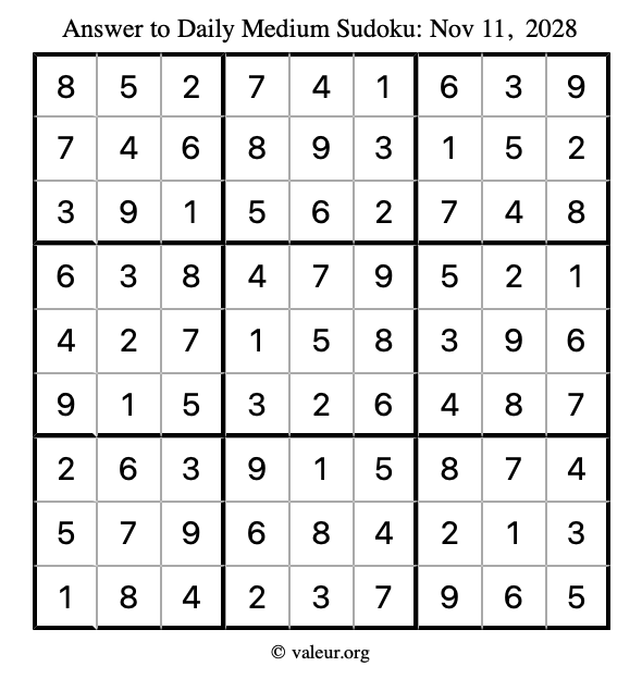 Answer to medium sudoku November 11, 2028