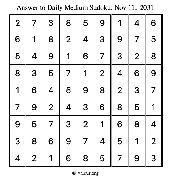 Answer to medium sudoku November 11, 2031