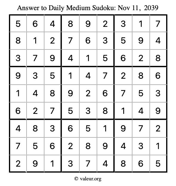 Answer to medium sudoku November 11, 2039