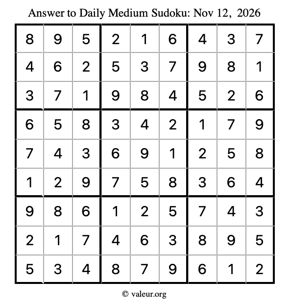 Answer to medium sudoku November 12, 2026