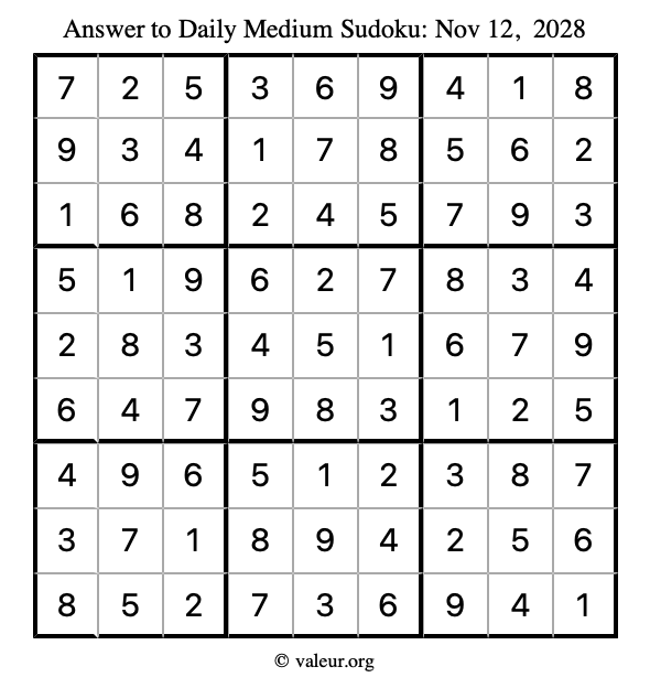 Answer to medium sudoku November 12, 2028