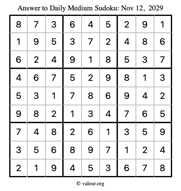Answer to medium sudoku November 12, 2029
