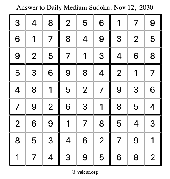 Answer to medium sudoku November 12, 2030