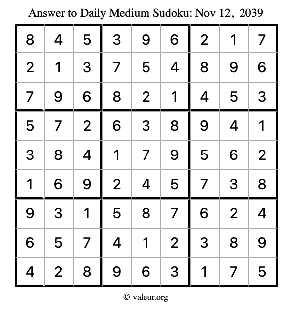 Answer to medium sudoku November 12, 2039