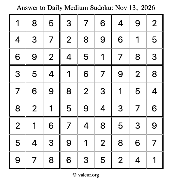 Answer to medium sudoku November 13, 2026