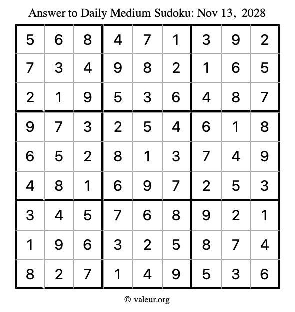Answer to medium sudoku November 13, 2028