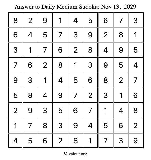 Answer to medium sudoku November 13, 2029