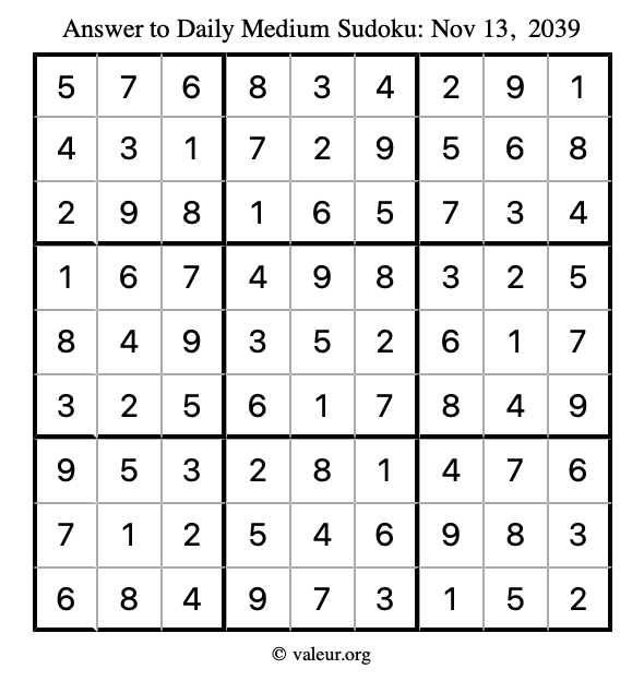 Answer to medium sudoku November 13, 2039