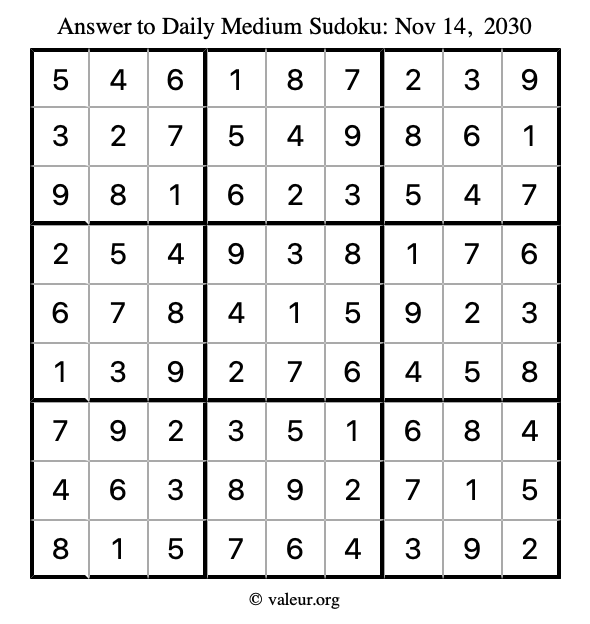 Answer to medium sudoku November 14, 2030