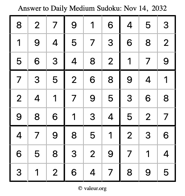 Answer to medium sudoku November 14, 2032
