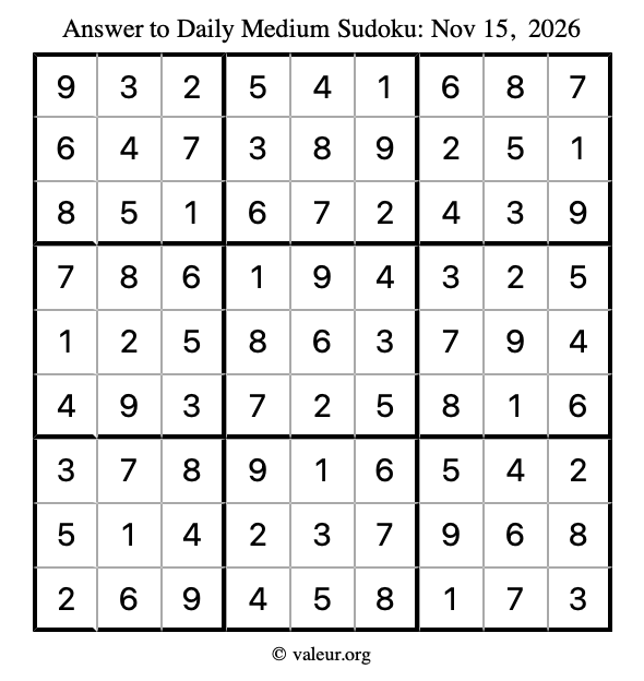 Answer to medium sudoku November 15, 2026