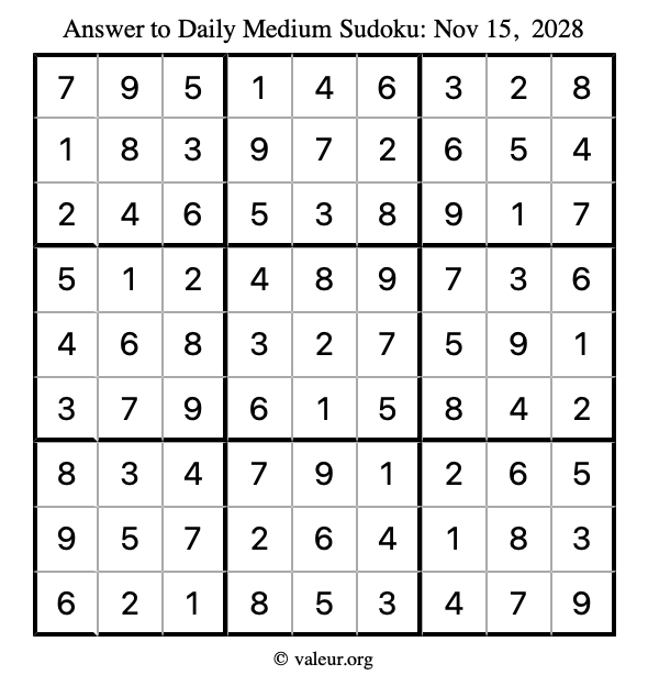 Answer to medium sudoku November 15, 2028