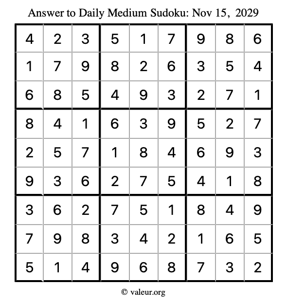 Answer to medium sudoku November 15, 2029