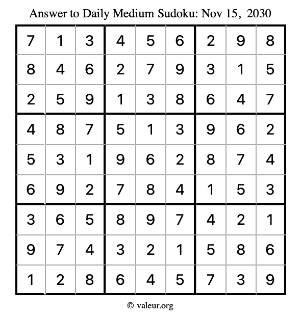Answer to medium sudoku November 15, 2030