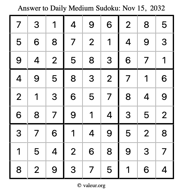 Answer to medium sudoku November 15, 2032