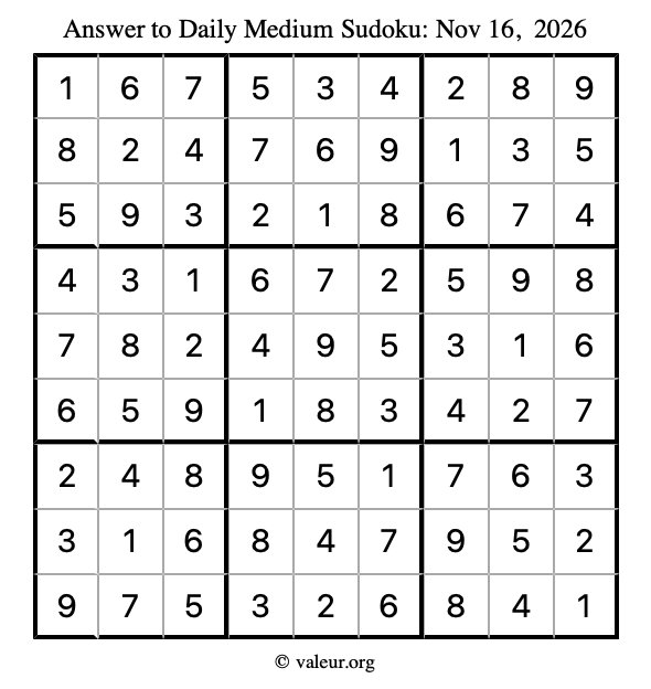 Answer to medium sudoku November 16, 2026