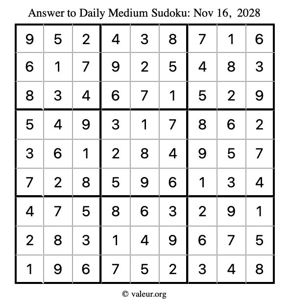 Answer to medium sudoku November 16, 2028
