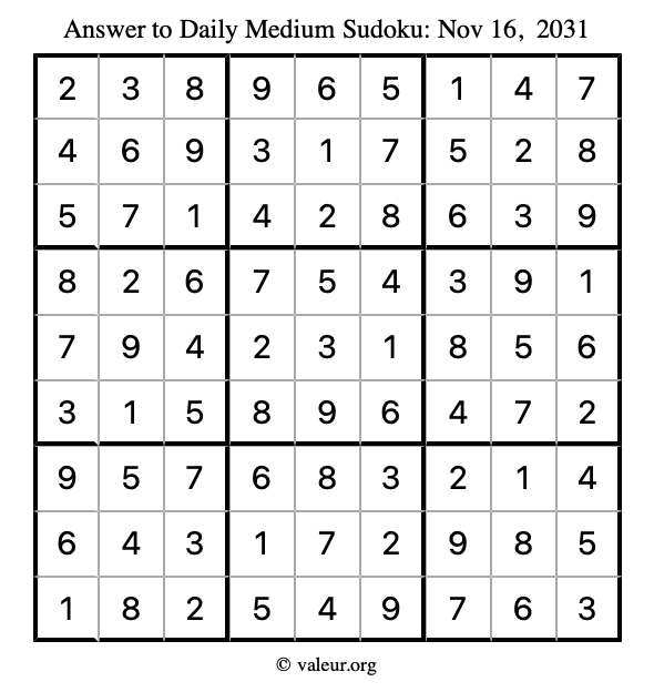 Answer to medium sudoku November 16, 2031
