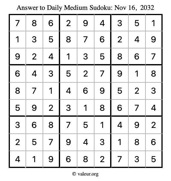 Answer to medium sudoku November 16, 2032