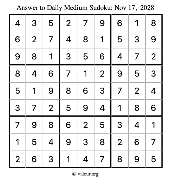 Answer to medium sudoku November 17, 2028