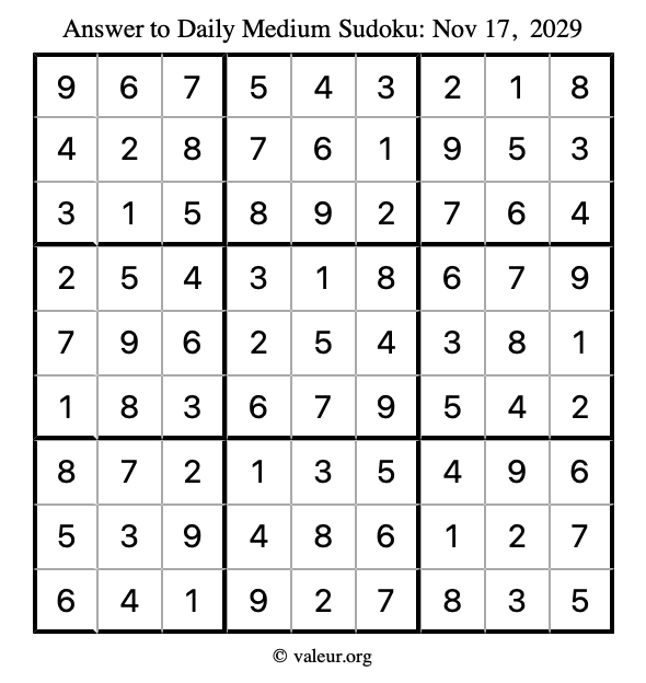 Answer to medium sudoku November 17, 2029