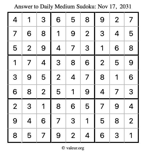 Answer to medium sudoku November 17, 2031