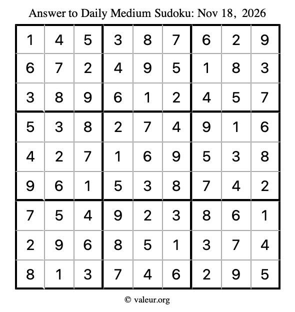 Answer to medium sudoku November 18, 2026