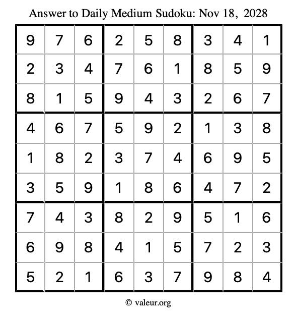 Answer to medium sudoku November 18, 2028