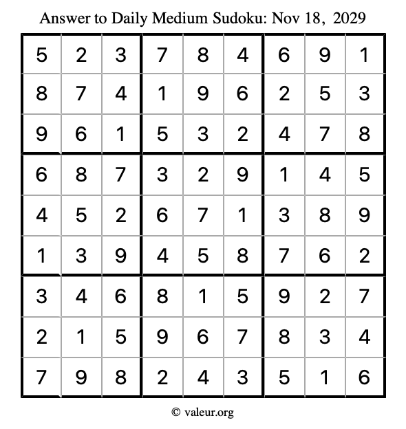 Answer to medium sudoku November 18, 2029