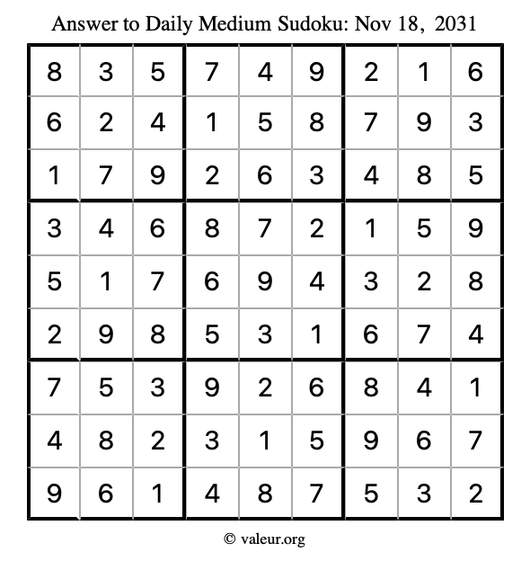 Answer to medium sudoku November 18, 2031