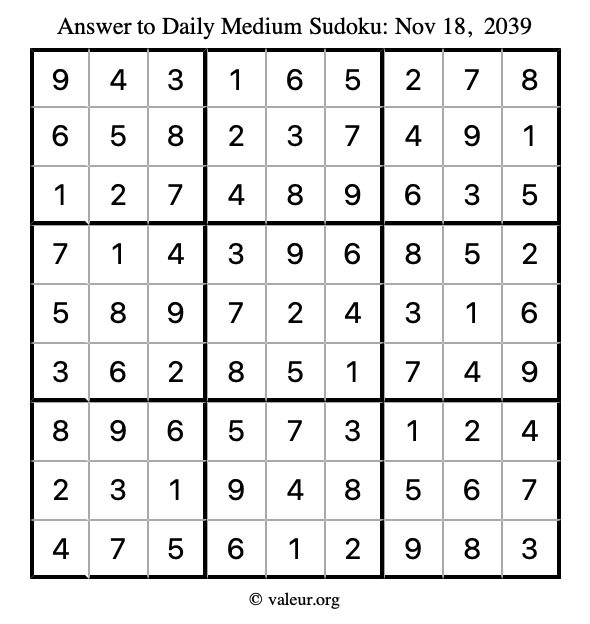 Answer to medium sudoku November 18, 2039