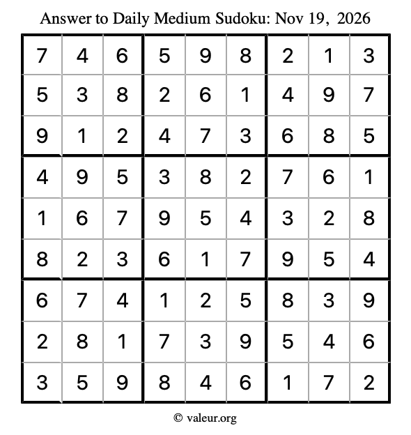 Answer to medium sudoku November 19, 2026