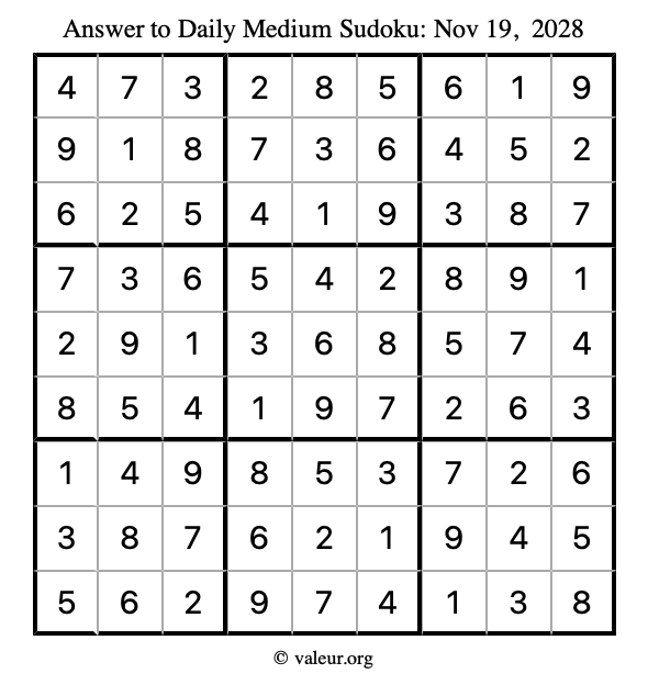 Answer to medium sudoku November 19, 2028